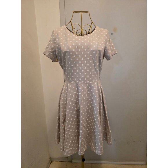 H&M Women's Beige Polka Dot Midi Dress Size M Cotton Stretch - Picture 1 of 12